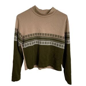 Vtg Coolwear Juniors Fair Isle Mockneck Long Sleeve XL Earthy Normcore Apres Ski